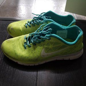 NIKE running shoes lime green and aqua blue